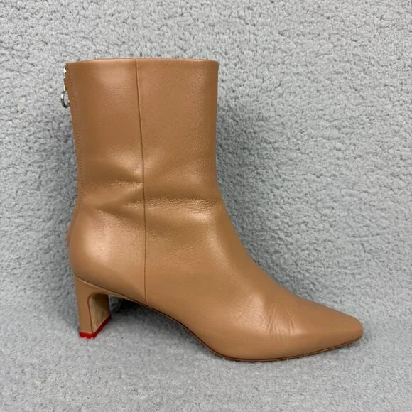 Aeyde Boots Womens 8 / EU 39 Shoes Tan Brown Ivy Leather Ankle Zip Booties Heels - Picture 3 of 11